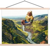 Posterhanger incl. Poster 120x90 cm - Schoolplaat - Melkmeisje - Vermeer - Natuur - Textielposter - Blanke latten