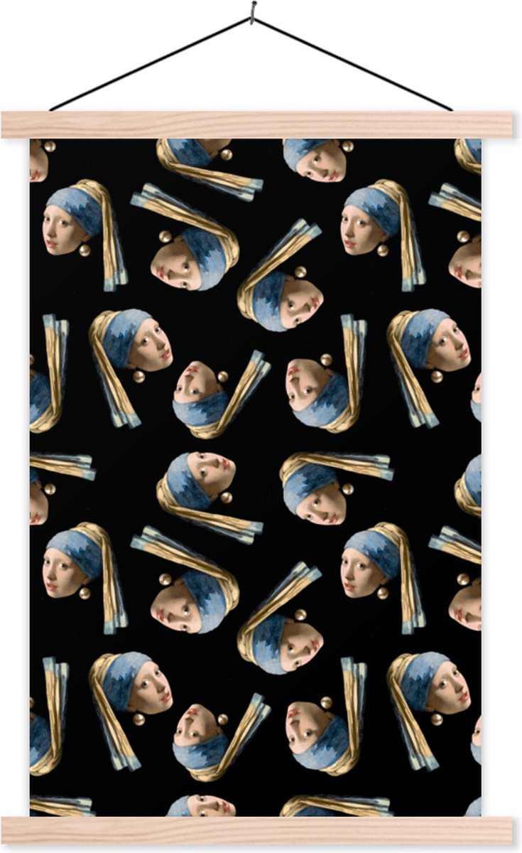 Posterhanger incl. Poster 60x90 cm - Schoolplaat - Patroon - Meisje met de parel - Vermeer - Textielposter - Blanke latten