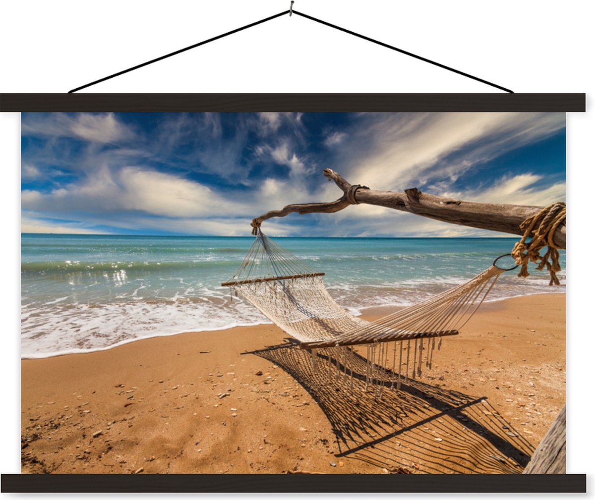 Posterhanger incl. Poster 150x100 cm - Schoolplaat - Strand - Zee - Hangmat - Textielposter - Zwarte latten