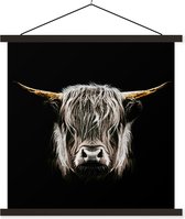 Affiche scolaire - Highlander écossais - Zwart - Wit - Cornes - 40x40 cm - Lattes noires