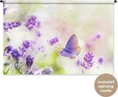 Wandkleed - Wanddoek - Lavendel - Vlinder - Bloemen - 180x120 cm - Wandtapijt