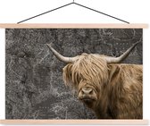 Posterhanger incl. Poster - Schoolplaat - Schotse hooglander - Wereldkaart - Dieren - 150x100 cm - Blanke latten