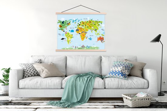 Affiche scolaire enfants - Décoration chambre d'enfant - Wereldkaart - 150x113 cm - Enfants - Animaux - Nature - Garçons - Filles - Décoration Kinder