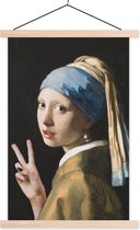 Fille à la boucle d'oreille en perle du maître ancien Johannes Vermeer donne le signe de la paix 120x180 cm XXL / Groot format !