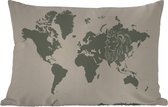 Buitenkussens - Tuin - Grijze wereldkaart met een illustratie van een leeuw - 60x40 cm