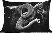 Buitenkussens - Tuin - Omhelzing olifanten op zwarte achtergrond in zwart-wit - 50x30 cm
