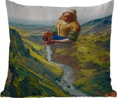 Sierkussen Buiten - Melkmeisje - Water - Vermeer - 60x60 cm - Weerbestendig