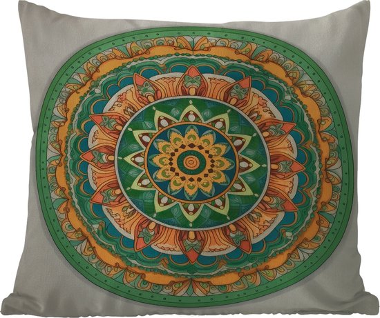Buitenkussen - Hippie - Mandala - Groen - Boho - Bloemen - 45x45 cm - Weerbestendig