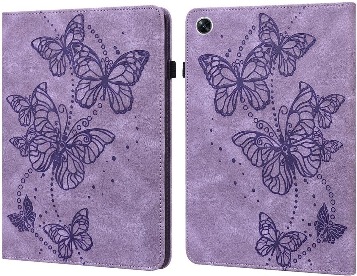 Oppo Pad Air Hoes Portemonnee Book Case Vlinder Print Paars