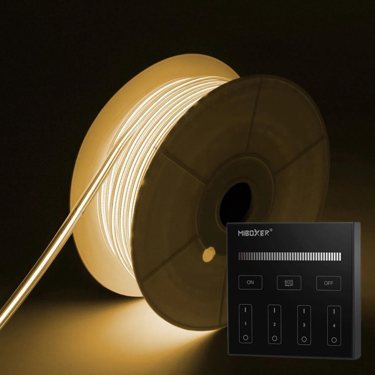 DiamantLED COB LED Strip - Warm Wit 2700k - 30 Meter in één rol(1x 30meter) - 800Lumen per meter - 220V - Waterdicht(IP65) - Complete Set - Met Mi-Light(MiBoxer) Draadloze Wandbediening Touch (Zwart)