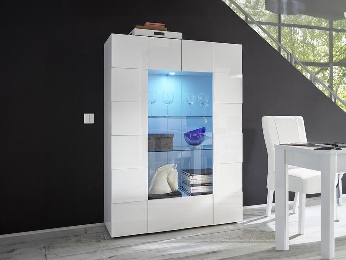 Vente-unique Vitrinekast CALISTO - Met led-verlichting - Twee deuren van glas - Wit gelakt