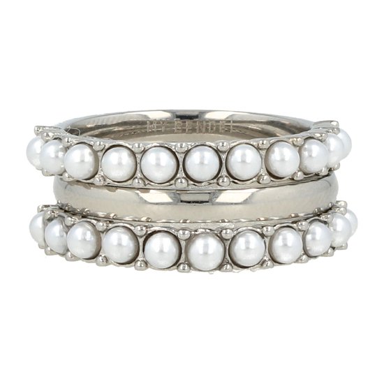 My Bendel Zilverkleurige ringenset met witte parels