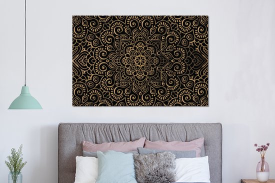 Décoration murale Métal - Peinture Aluminium Industriel - Motif doré sur fond noir - 150x100 cm - Dibond - Photo sur aluminium - Décoration murale industrielle - Pour le salon/chambre
