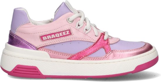 Braqeez 424470-979 Meisjes Lage Sneakers - Roze/Paars - Leer - Veters