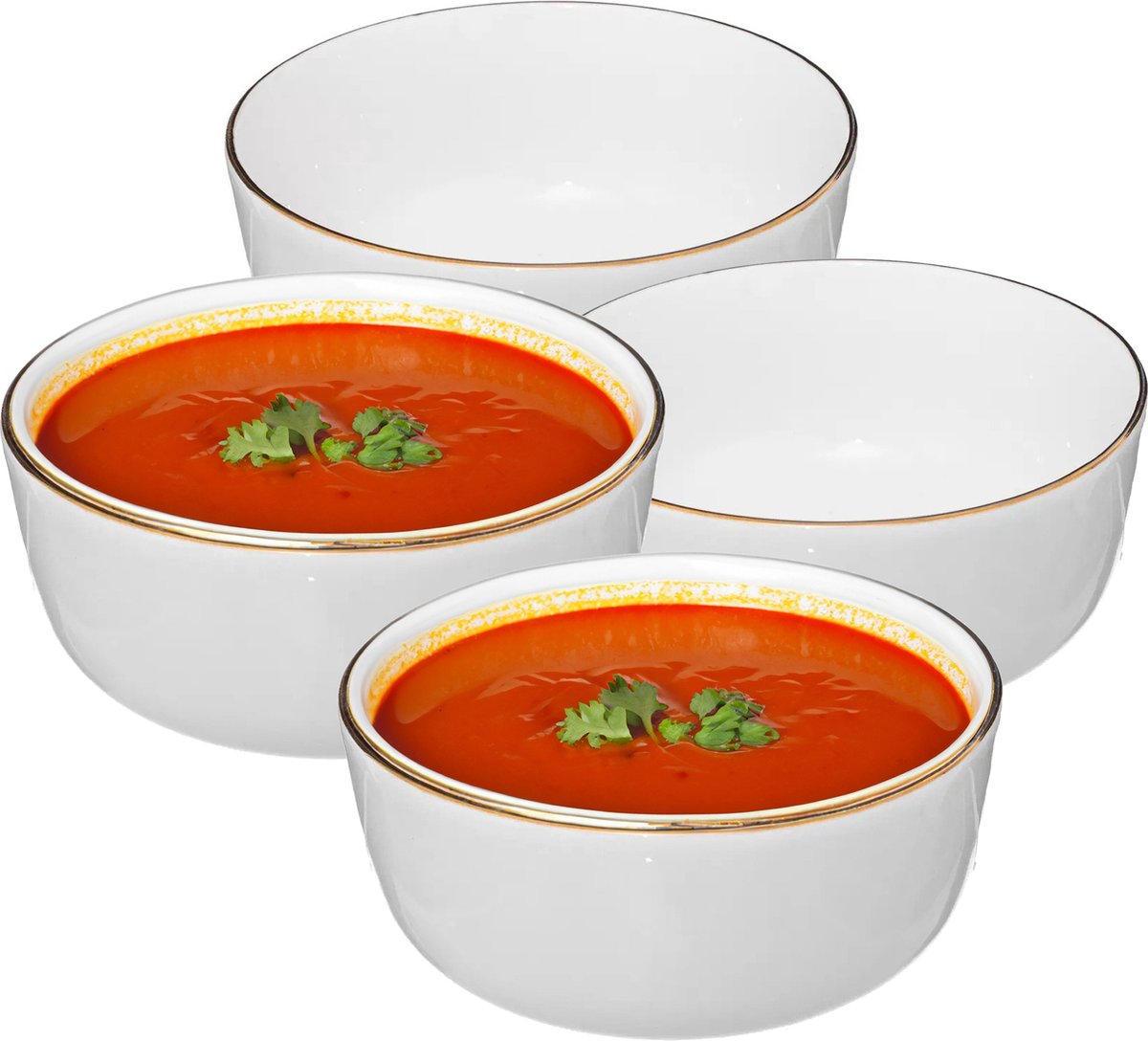 Secret de Gourmet Soepkommen serveer schaaltjes 8x Corona keramiek D15 x H6.6 cm wit goud