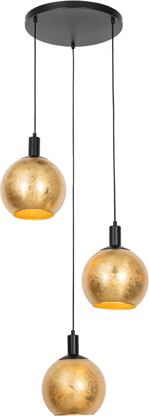 QAZQA bert - Design Hanglamp voor boven de eettafel | in eetkamer - 3 lichts - Ø 65 cm - Zwart Goud - Woonkamer | Slaapkamer | Keuken