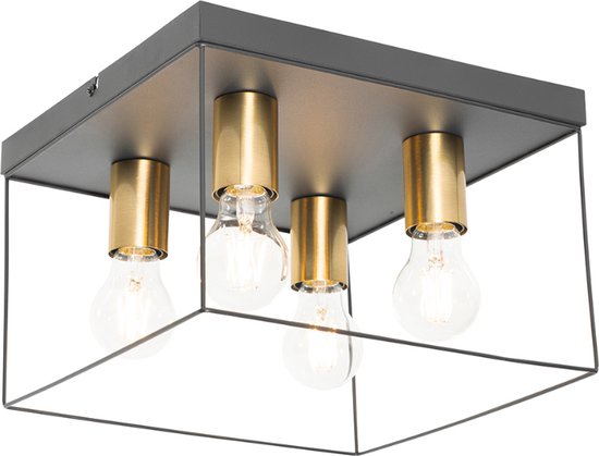 QAZQA kodi - Moderne Plafondlamp - 4 lichts - L 30 cm - Zwart Goud - Woonkamer | Slaapkamer | Keuken