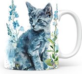 Mok met Russian Blue Kat Beker voor koffie of tas voor thee, cadeau voor dierenliefhebbers, moeder, vader, collega, vriend, vriendin, kantoor