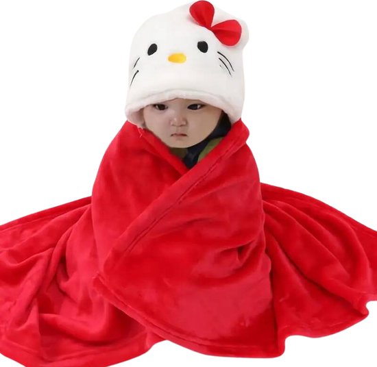 Foto: Boefieboef hello kitty 2 in 1 fleece badcape wikkeldeken voor baby s peuters met dierencapuchon warm zacht comfortabel ideaal als kraamcadeau hello kitty kat rood