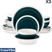 CasaVibe Luxe Serviesset – 48 delig – 12 persoons – Porselein - Bordenset – Dinner platen – Dessertborden - Kommen - Mokken - Set - Groen - Wit - Ori