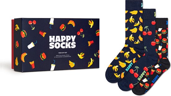 Happy Socks giftbox 3P sokken food blauw & zwart - 36-40