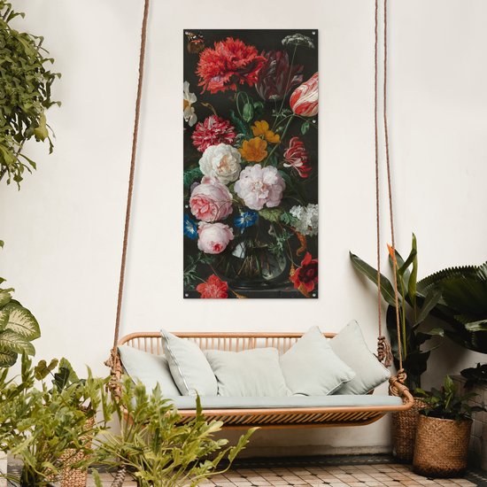 Décoration murale extérieur Nature morte aux fleurs dans un vase en verre - Peinture de Jan Davidsz. de Heem - 80x160 cm