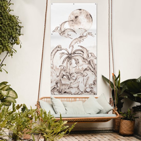 Affiche de clôture Dino - Enfants - Jungle - Plantes - Kids - 100x200 cm - Toile de jardin