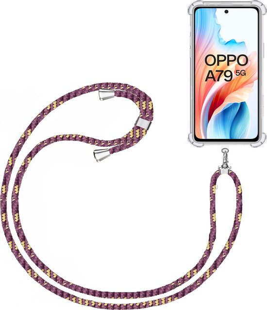 Cordon téléphonique + Étui Adapté pour OPPO A79 5G - Longueur Ajustable - Chaîne téléphonique - Étui Antichoc - Violet