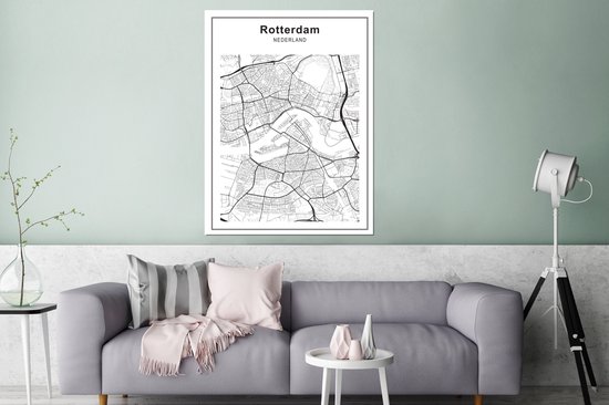 Décoration murale Métal - Peinture Aluminium Industriel - Plan de la ville - Rotterdam - Zwart - 90x120 cm - Dibond - Photo sur aluminium - Décoration murale industrielle - Pour le salon / chambre