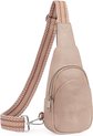 Sling Bag, kleine borsttas, dames PU lederen crossbody schoudertas, heuptas voor reizen, winkelen, schoudertas met verstelbare schouderriem, 6-lichtbruin