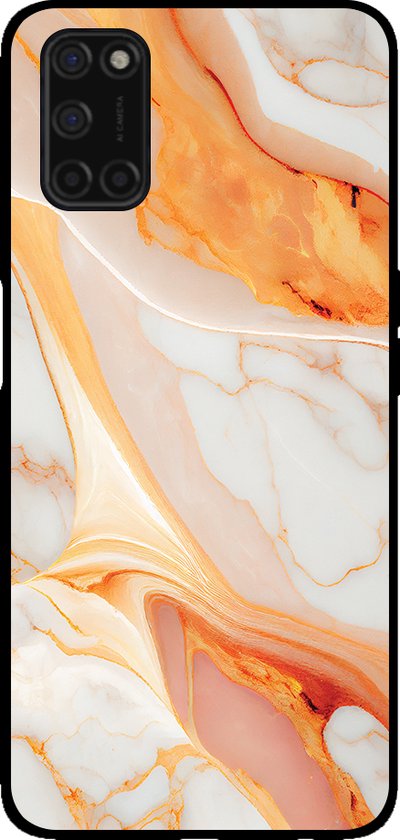 Smartphonica Coque de téléphone pour OPPO A52 avec impression marbrée - Coque arrière en TPU design marbre - Oranje / Back Cover adaptée pour Oppo A52