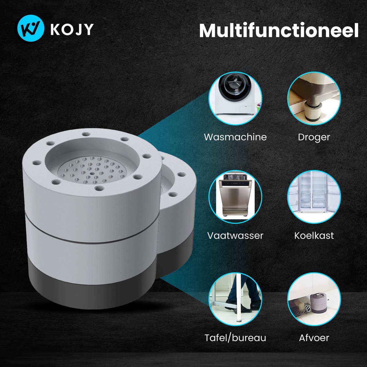 KOJY Wasmachine dempers - Verhoger - Stapelbaar - Grijs - voor wasmachine en wasdroger — afbeelding 4
