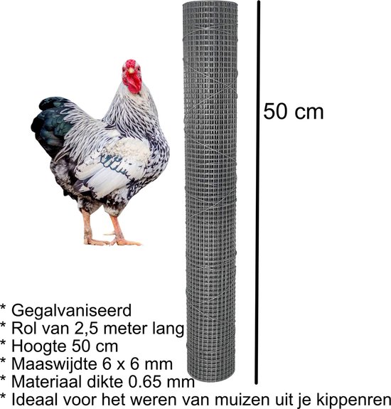 Kippengaas (gegalvaniseerd) - rol 2.5m - 50cm breed - Kippenren maken - Kippenhok maken - PestiNext