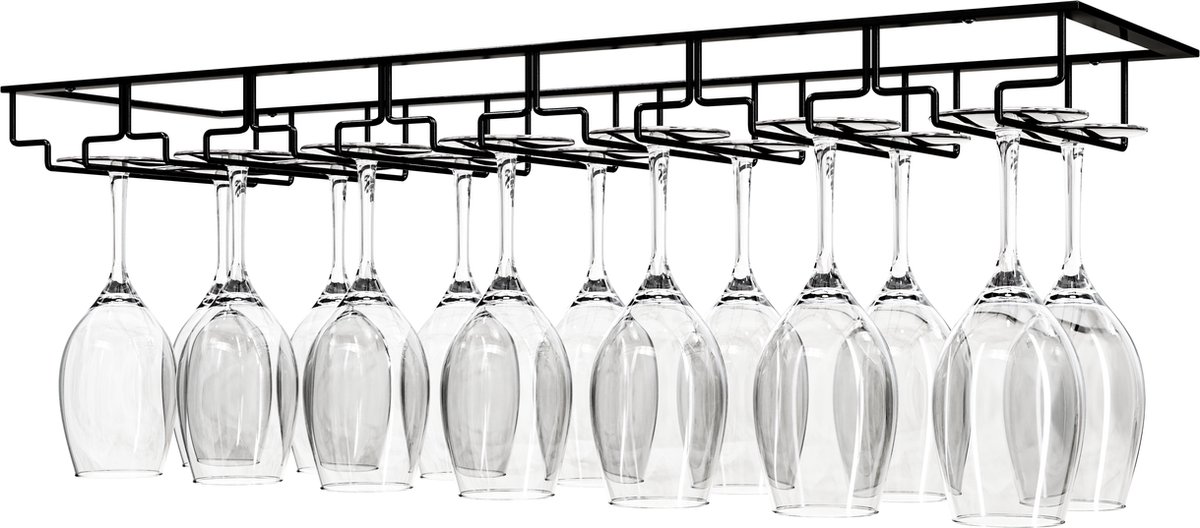 Nolad - Wijnrek - Wijnglazenhouder - 21 glazen - 70 x 22.5 x 6 cm - Metaal - Mat zwart