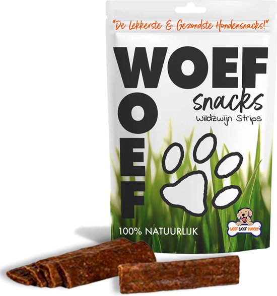 Woef Woef Snacks Hondensnacks Wildzwijn Strips - 1.00 KG - Verwensnacks - Gedroogd vlees - Wild zwijn - vanaf 3 maanden - Geen toevoegingen