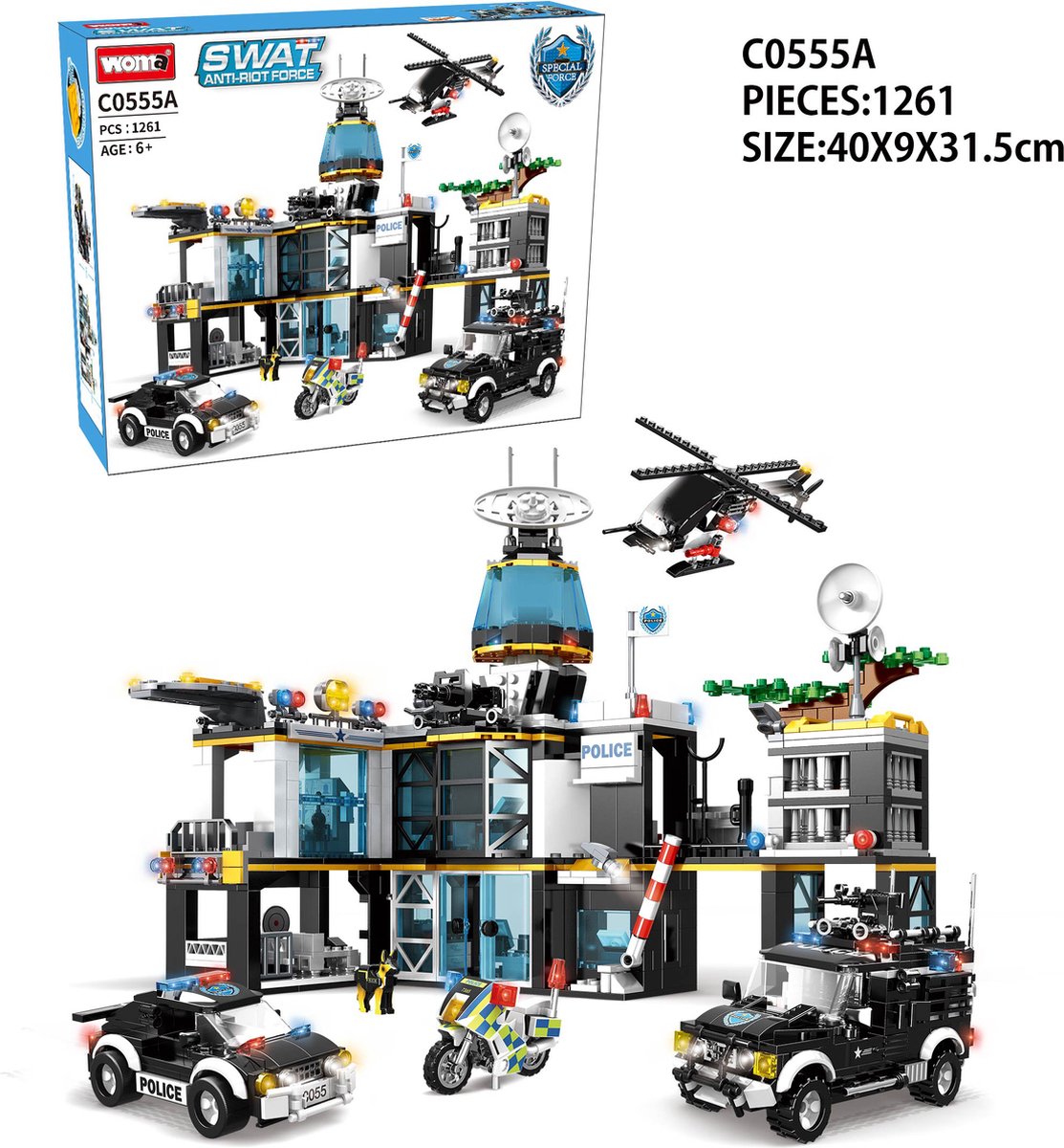 Woma SWAT Anti-Riot Force SWAT Mobile Command Center Bouwpakket Bouwblokken Bouwset 3D puzzel Mini blokjes Compatibel met Lego bouwstenen 1261 Stuks