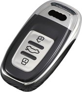 Zachte TPU Sleutelcover - Sleutelhoesje Geschikt voor Audi A1 / A3 / / A4 / A5 / A6 / A7 / A8 / Q3 / Q5 / Q7 / S5 / S6 - Metallic Zilver Chroom met Zwart - Sleutel Hoesje Cover - Auto Accessoires
