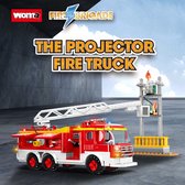 WOMA Fire Brigade - The Projecteur Fire Truck - Camion de pompiers - Kit de construction - Blocs de construction - Jeu de construction - Puzzle 3D - Mini blocs - Compatible avec les blocs de construction Lego - 433 pièces
