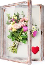 Bloemen grote schaduwdoos vitrineframe met glazen raamdeur fotolijst bruidsboeket memorabilia medailles foto's souvenirdoos voor souvenirs (42 x 33 cm-wit)