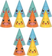 Amscan Pokemon themafeest feesthoedjes - 24x - papier - H16 cm