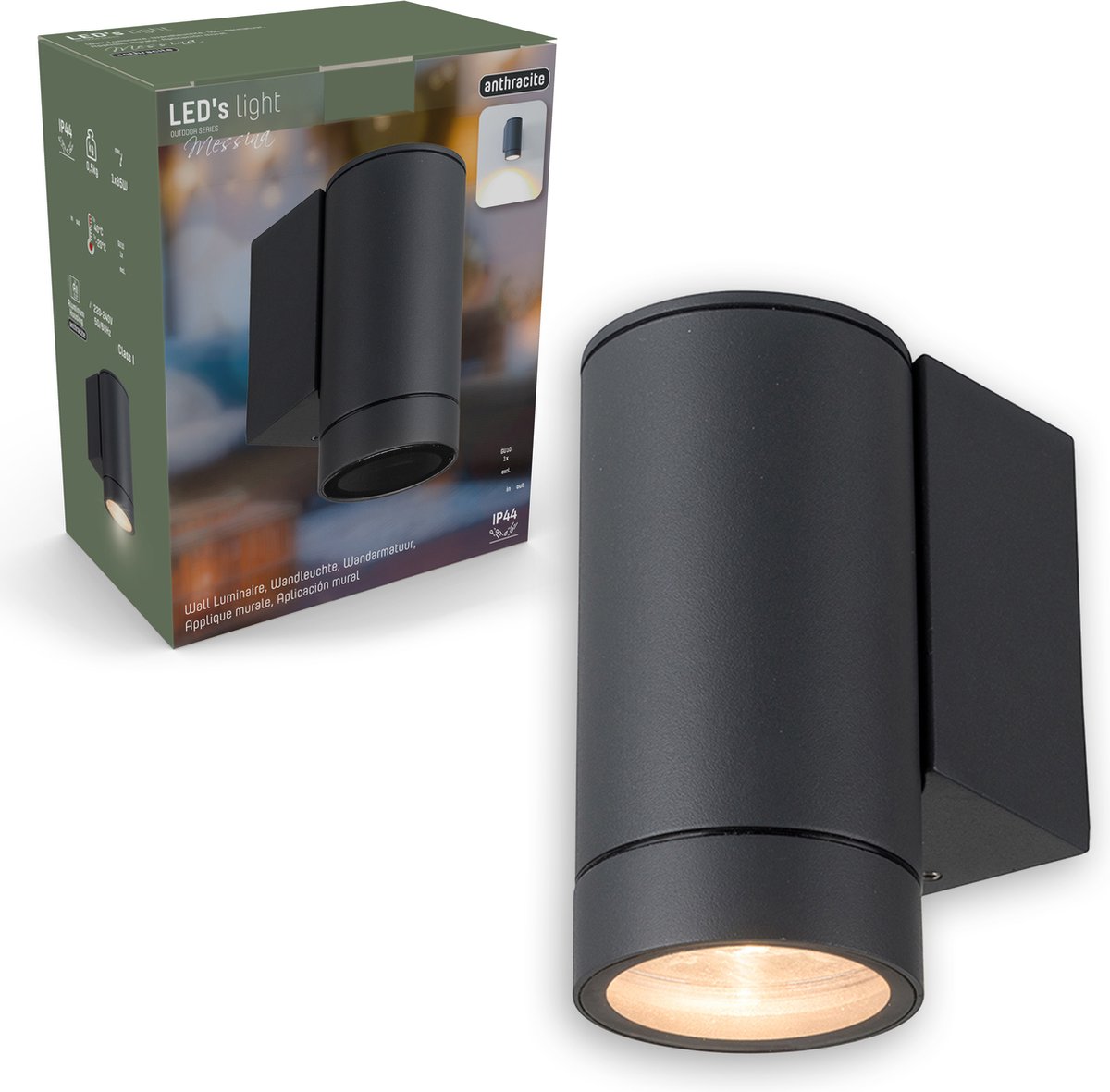 LED's Light Muurlamp voor buiten - GU10 fitting - IP44 waterbestendig - Antraciet - Model Carpi