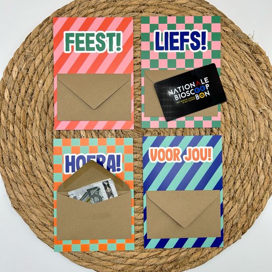 Geldkaarten set - Cadeaukaart envelop - Geld geven cadeau - Cadeaubon geven - Hoera - Voor jou - Feest - Liefs