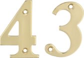 AMIG Huisnummer 43 - massief messing - 10cm - incl. bijpassende schroeven - gepolijst - goudkleur