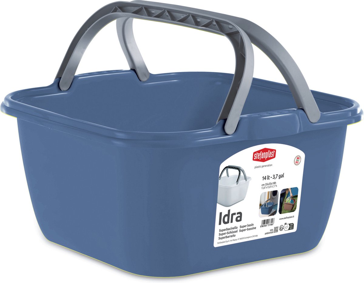 Goedkoopste Stefanplast Wasmand/draagmand/teil met hengsel - kunststof - 13 Liter - blauw - 35 x 35 x 18 cm - Schoonmaak/huishoud teilen