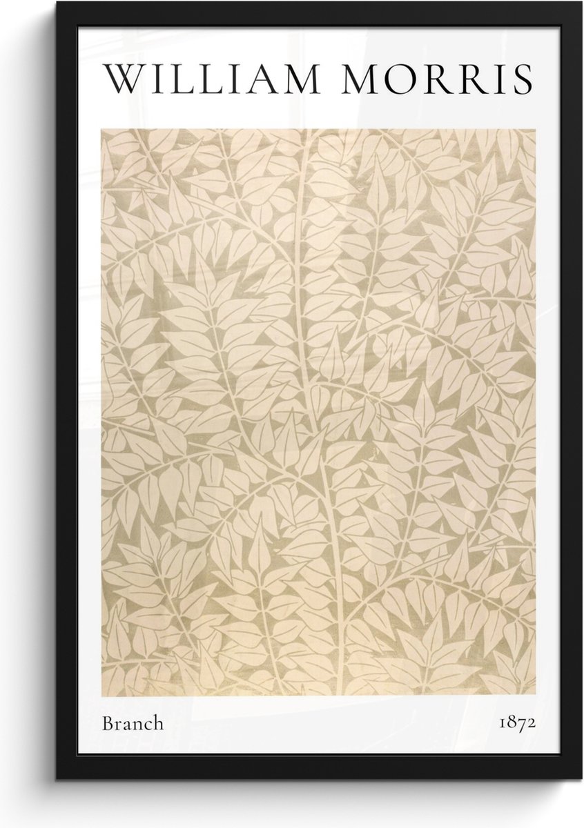 FrameYourWall Poster in lijst - Fotolijst 40x60 cm - Posters - William Morris - Branch - Abstract - Natuur - Beige - Posterlijst zwart - Decoratie - Wanddecoratie woonkamer - Muurdecoratie slaapkamer