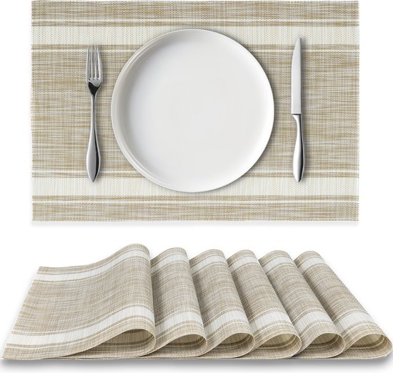 Loti Living Napperons 6 Pièces - Napperons Plastique - Napperons Plastique - Sous-couche - 30 x 45 cm - 2 Rayures - Art. 80.664