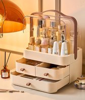 Organiseur de Beauty , organisateur de Maquillage , organisateur de cosmétiques, boîte de rangement anti-poussière avec 3 tiroirs, pour commode, salle de bain, chambre à coucher – Marron