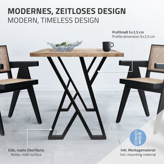 Tafelonderstel tafelpoten X-profiel 60x72 cm zwart poedercoating poten tafel