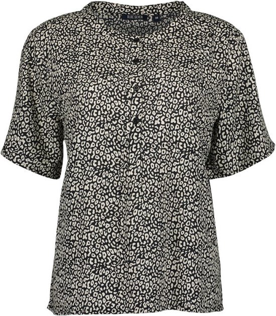 Blue Seven dames blouse - blouse dames - 180217 - zwart / beige print - korte mouw - maat 46