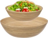 5Five Salade of voedsel serveer schalen set 2x stuks - bamboe - lichtbruin - D30 x H10/D20 x H8 cm